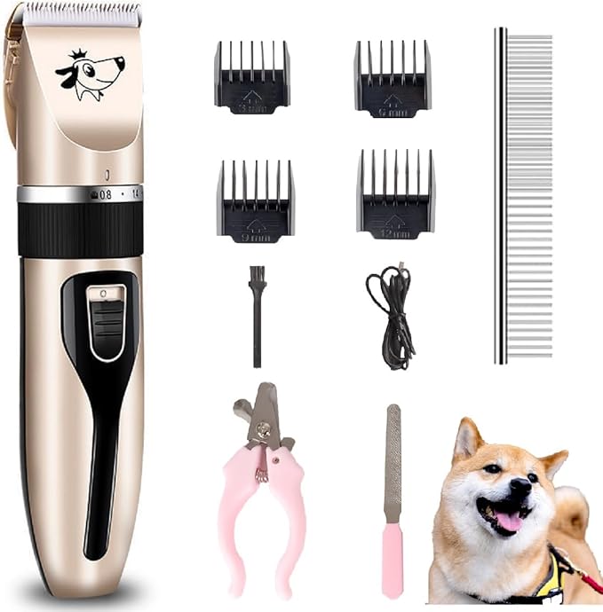 Dog Clippers Grooming Kit and Paw Trimmer,Cordless,Low Noise, Electric Quiet,Rechargeable, Dog Trimmer Grooming, Pet Hair Clippers for Thick Coats,Shaver for Small and Large Dogs Cats