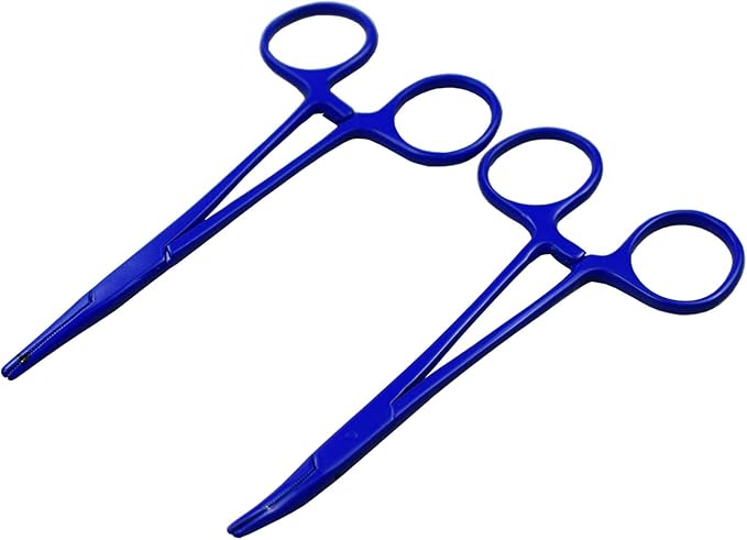Pet Colourful Stainless Steel Hemostat Hemostatic Forcep,Pet Ear Hair Pull Forcep,Bend Head and Straight Head kit (Blue)
