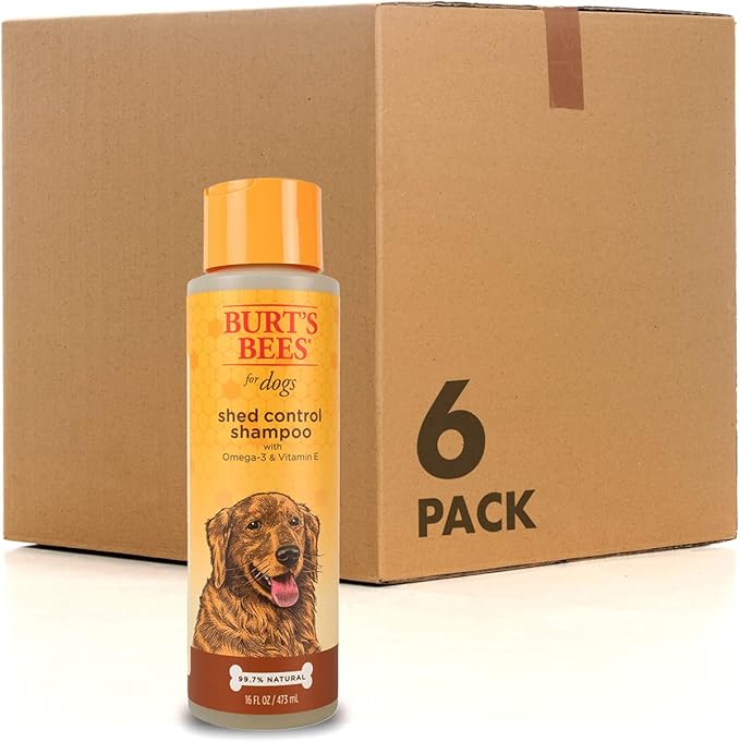 Burt's Bees for Pets Shed Control Shampoo for Dogs with Omega-3 and Vitamin E, 6pk, 99.7% Natural Origin Formulas, Dog Shampoo for Reducing Shedding - Deshedding Dog Shampoo, 6pk, 16 oz