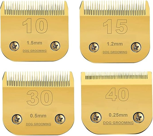 10/15/30/40Blade Dog Grooming Detachable Ceramic Blade Compatible with Andis Hair ClippersCut Length 1/16" 1.5mm, 3/64" 1.2mm,1/50" 0.5mm,1/100" 0.25mm(Gold)