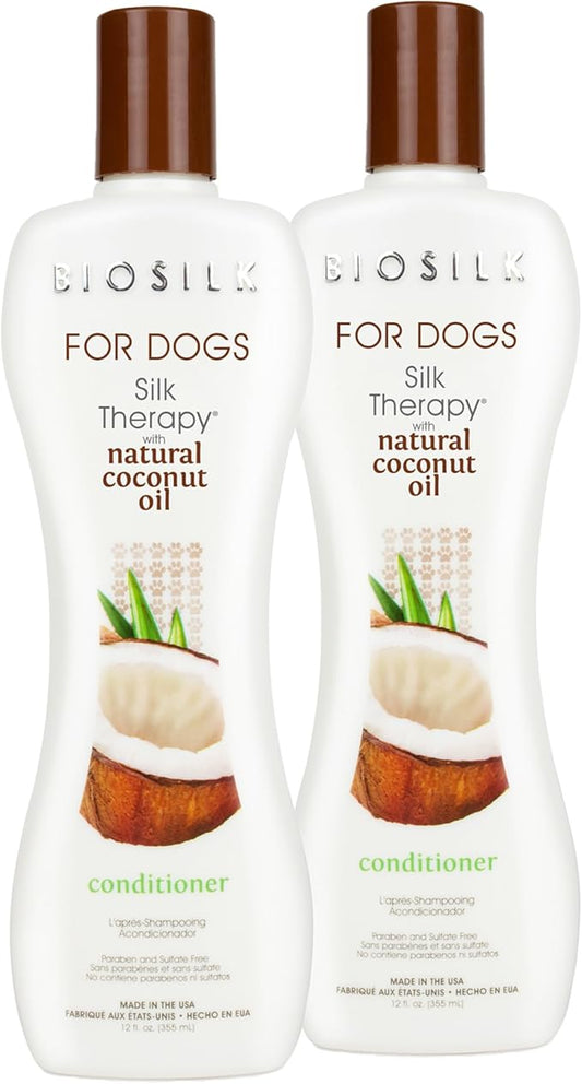 BioSilk for Dogs Silk Therapy Conditioner with Natural Coconut Oil | Coconut Oil Dog Conditioner from BioSilk for Dogs Pet Conditioner for Dogs, 12 Fl Oz - 2 Pack