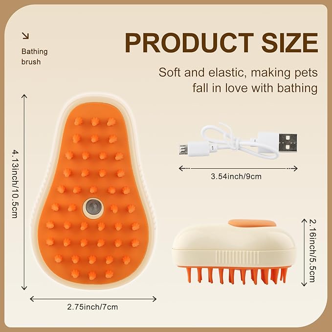 Cat Steam Brush, 3 in 1 Cat Steamy Brush, Silicone Massage Grooming Brush, Pet Hair Cleaning Brush Comb for Cats Dogs(Avocado White)