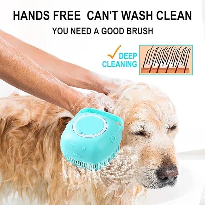 Dog Bath Brush - Pet Grooming Brush with Soap Dispenser - Soft Silicone Dog Shampoo Brush Scrubber - Short Long Haired Dogs and Cats Washing - 2 Count
