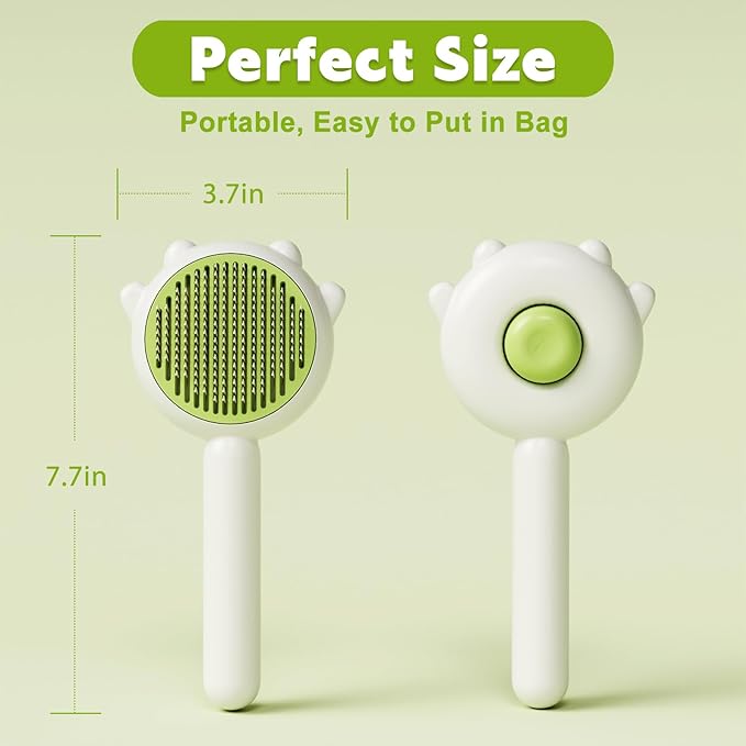 Paw Cat Brush, Self Cleaning Cat Brush, Cat Grooming Hair Brush for Shedding, Pet Brush for Short and Long Haired Cats Dogs (Green)