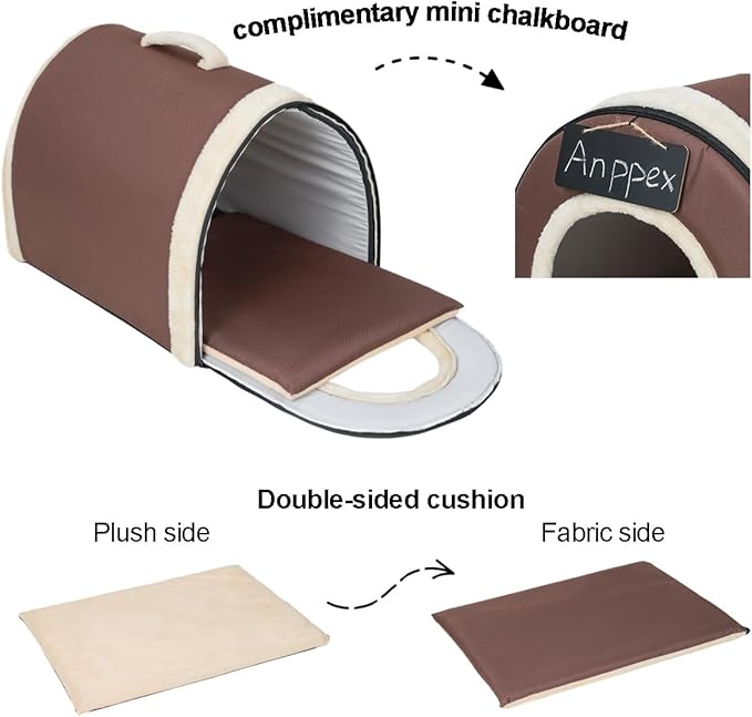 ANPPEX Large Igloo Dog House Indoor,2XL Size Dog Cave for Large and Medium Dogs,2-in-1 Washable Covered Dog Bed,Brown