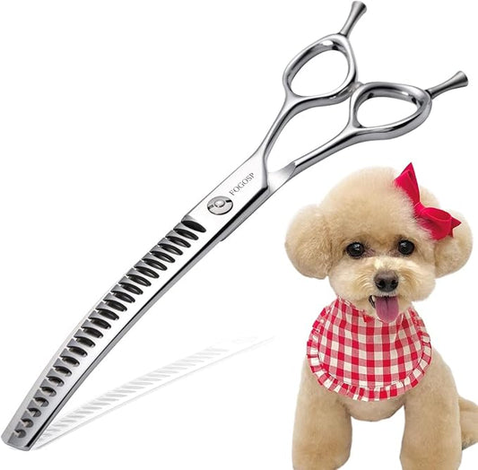 Curved Thinning Shears for Dogs Grooming 7.5'' Downward Curved Chunker Dog Grooming Scissors for Medium Large Dog 75% Thinning Rate (7.5 In, Chunker)