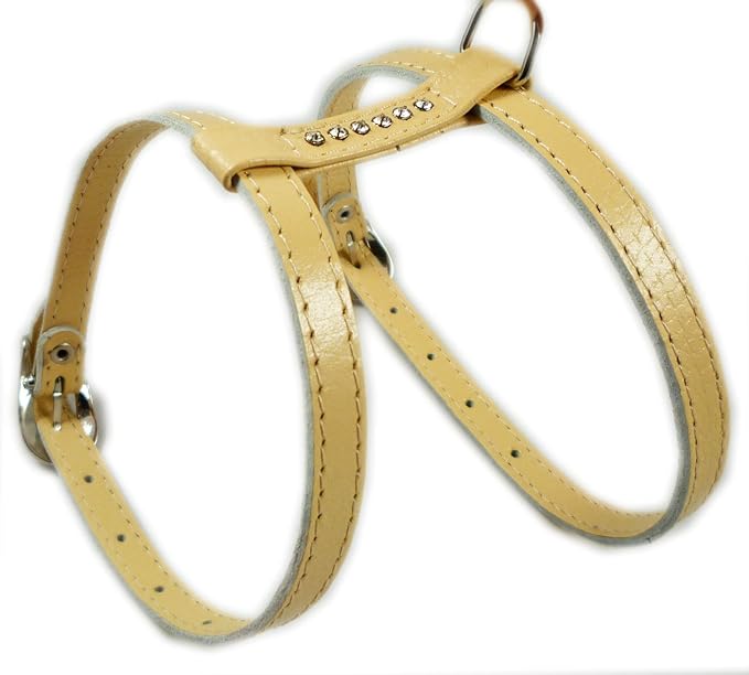 Genuine Leather Dog Harness for Toy Breeds X-Small. 10"-13" Chest Circumference Rhinestones (Beige)