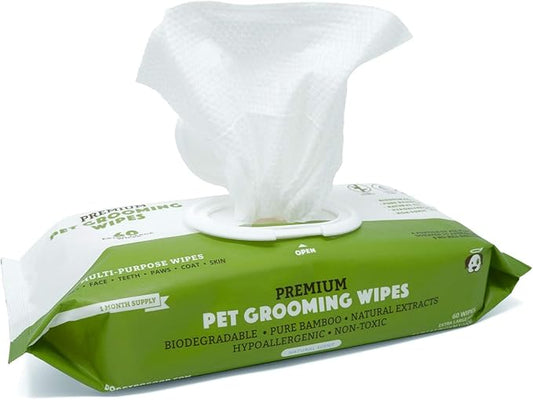 Dog Wipes | Grooming Pet Wipes for Dogs (Cat Wipes), Eye, Ear & Paw Puppy Wipes, Deodorizing, Hypoallergenic, Natural Extracts & Fragrance Free, Extra Thick & Soft, Supports Rescues