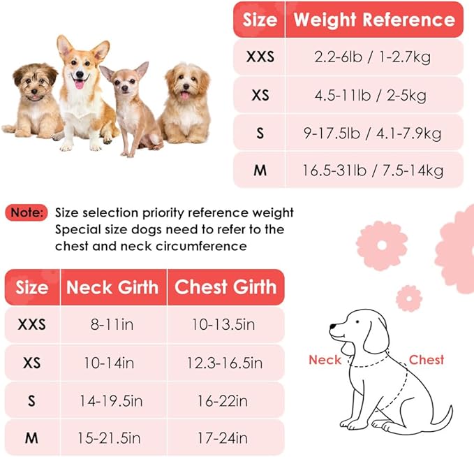 SlowTon No Pull Dog Harness with Leash - Soft Lightweight Floral Pattern Puppy Harness, Adjustable Pet Harness for Small Medium Dogs (Pink Rose XXS)