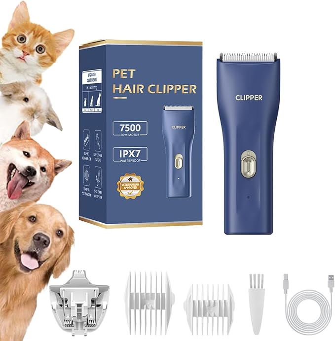 Dog Grooming Kit Clipper for Thick Coat Low Noise Cordless Cat Hair Trimmer Rechargeable Shaver Pet Grooming Tools for Small and Large Animals