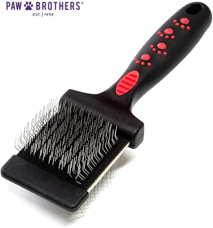 Ryan's Pet Supplies Paw Brothers Double Sided Soft Flex Slicker Brush, Professional Grade, Angled Stainless Steel Pins, Comfort Grip, Flexible Head, Large