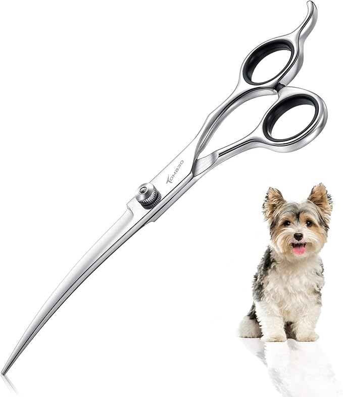 TOMBRO 7.0" Curved Dog Grooming Scissors Professional Curved Scissors for Pets 6CR Stainless Steel Pet Grooming Scissors with Safe Round Tips,Pets Grooming Shears with Offset Handle (Down-curved)