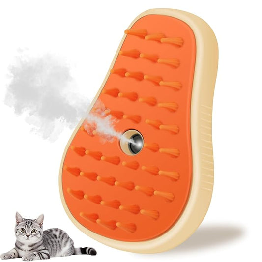 Cat Steam Brush, 3 in 1 Cat Steamy Brush, Silicone Massage Grooming Brush, Pet Hair Cleaning Brush Comb for Cats Dogs(Avocado White)