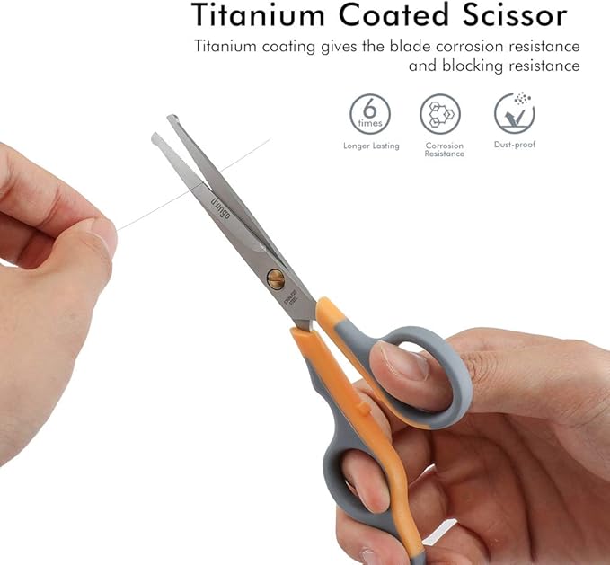 LIVINGO Professional Pet Grooming Scissors for Cats & Dogs, Titanium Coated Safe Rounded Tip and Micro Serrated Trimming Shears for Animal Face, Nose, Ear and Paw Hair, 2 Pack 6.5 inch