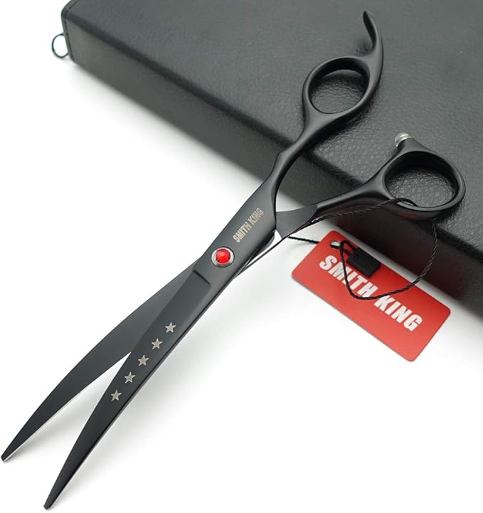 7.0 inches Professional Dog Grooming Scissors Set Straight & thinning & Curved & chunkers & comb 5pcs in 1 Set for left-handed & right handed (Black, Right-handed)