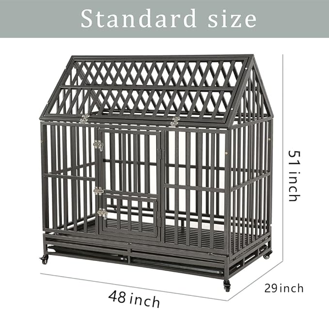 LUCKUP Heavy Duty Dog Cage Metal Kennel and Crate for Medium and Large Dogs, Pet Playpen with Four Wheels, Easy to Install, 48 inch, Black