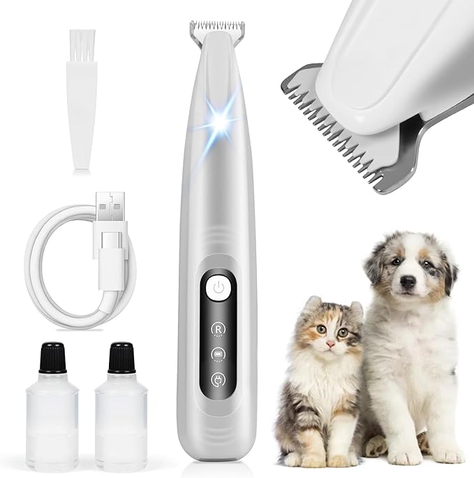 Dog Paw Trimmer,Upgraded Grooming Kit with LED Display,LED Light,Type-C Rechargeable,Cordless Feature,Low Noise Clipper for Dog and Other Pet's Hair Around Paw,Face,Eyes,Ears and Rump