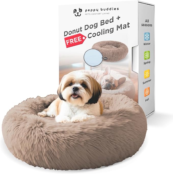 Small Donut Dog Bed, Calming Dog Bed Washable Ideal for Small to Large Dogs and Cats & Round Dog Bed,Anti-Anxiety Multiple Sizes(Brown, Combo X-Small (21" L x 21" W x 7" Th))