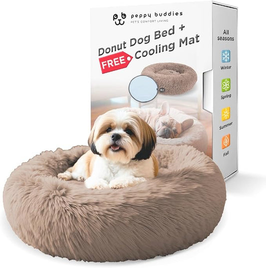 Small Donut Dog Bed, Calming Dog Bed Washable Ideal for Small to Large Dogs and Cats & Round Dog Bed,Anti-Anxiety Multiple Sizes(Brown, Combo X-Small (21" L x 21" W x 7" Th))