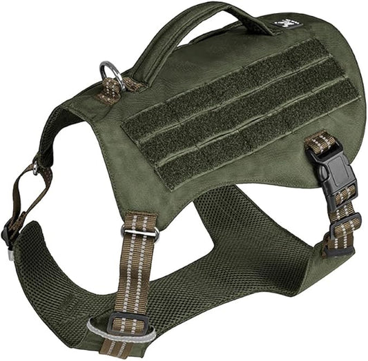 Tactical Dog Adjustable Training Harness Dog Saddle Bag Backpack Vest with Handle Military No Pull Dog Harness for Small Medium Large Dogs (XL, ArmyGreen)