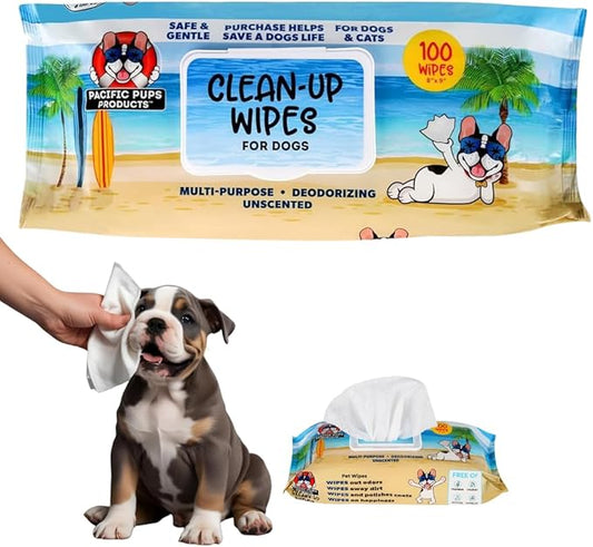 Pacific Pups Products Dog Wrinkle Wipes French Bulldog - 100 Count - Gentle, Plant Based Bulldog Face Wipes - Unscented Dog Wipes for Paws and Butt, Frenchie Wrinkle Wipes for Dogs