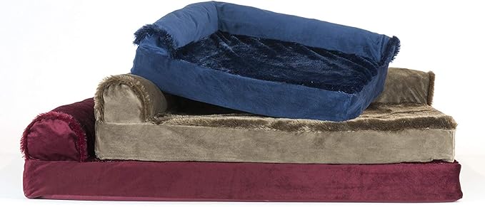 Furhaven Orthopedic Dog Bed for Large Dogs w/ Removable Bolsters & Washable Cover, For Dogs Up to 95 lbs - Plush & Velvet L Shaped Chaise - Sable Brown, Jumbo/XL