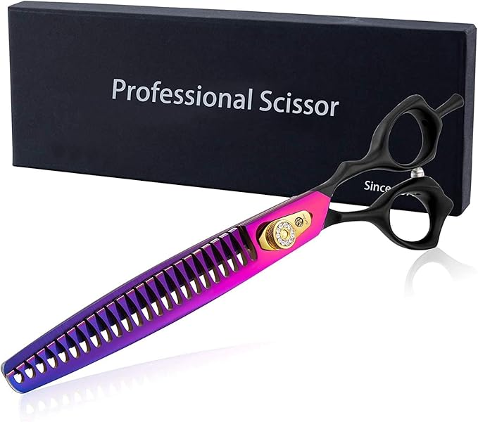 Professional 7.0/8.0 inch Pet Grooming Hair Cutting Scissors and 6.75/8.0 inch Dog Chunker Shear - Japan 440C Stainless Steel for Pet Groomer or Family DIY Use (8 inch Chunker Scissor)