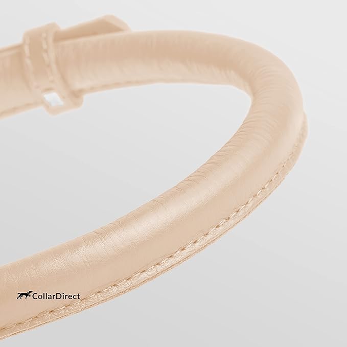CollarDirect Rolled Leather Dog Collar, Soft Padded Round Puppy Collar, Handmade Genuine Leather Collar Dog Small Large Cat Collars 13 Colors (6-7 Inch, Beige Textured)