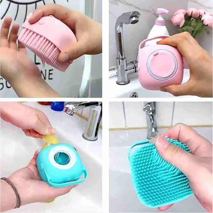 Dog Brush – Cat Brush – Shampoo Dispensing Scrubber – Soft Silicone Design – Hanging Loop – For All Skin Types – Grooming, Deshedding and Exfoliating, Pink