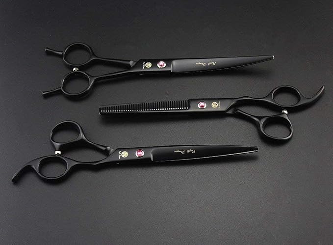 Purple Dragon 7.0 inch Rhinestone Decoration 3PCS Pet Grooming Scissors Dog Hair Cutting & Thinning Shears Set