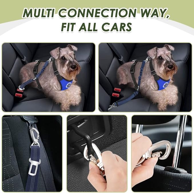 Lukovee Dog Safety Vest Harness with Seatbelt, Dog Car Harness Seat Belt Adjustable Pet Harnesses Double Breathable Mesh Fabric with Car Vehicle Connector Strap for Dog (XX-Small, Blue - Double Clip)