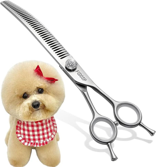 8.0'' Curved Chunkers Shears for Dog Grooming Professional Magic Dog Grooming Scissors with Big Artificial Diamonds 38 Teeth for Large Dog(8.0 in, Curved Chunkers)