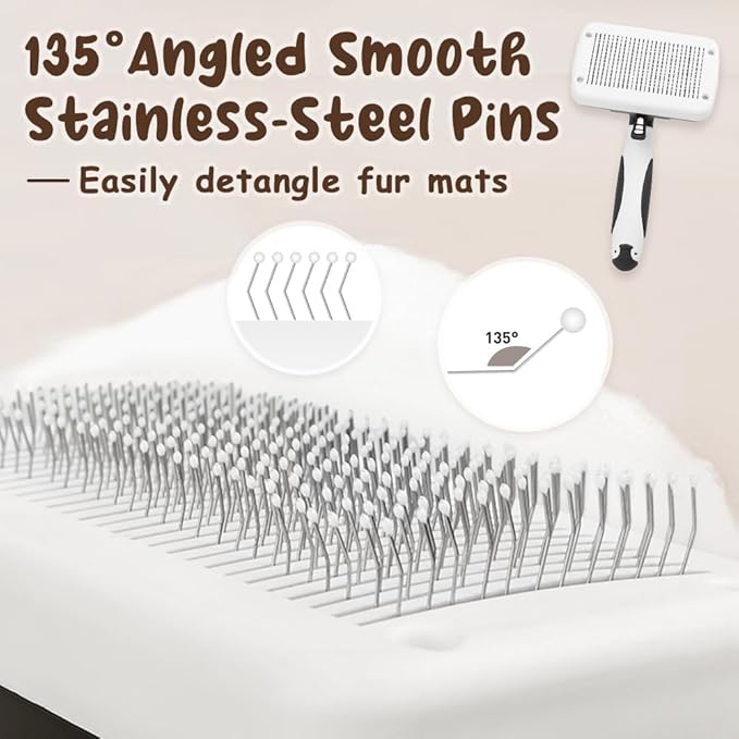 Self-Cleaning Slicker Brush, 5PCS Dog Grooming Kit, Double Sided Undercoat Rake Shedding Comb Pet Hair Remover for Cats & Dogs, Pet Nail Clipper with Nail File, Dog Bath Brush (White, 5PCS)