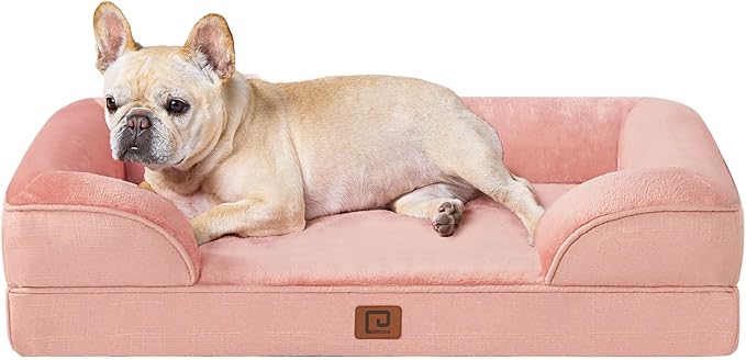 EHEYCIGA Orthopedic Dog Bed for Small Dogs, Waterproof Memory Foam Small Dog Beds with Sides, Non-Slip Bottom and Egg-Crate Foam Medium Dog Couch Bed with Washable Removable Cover, Dusty Pink