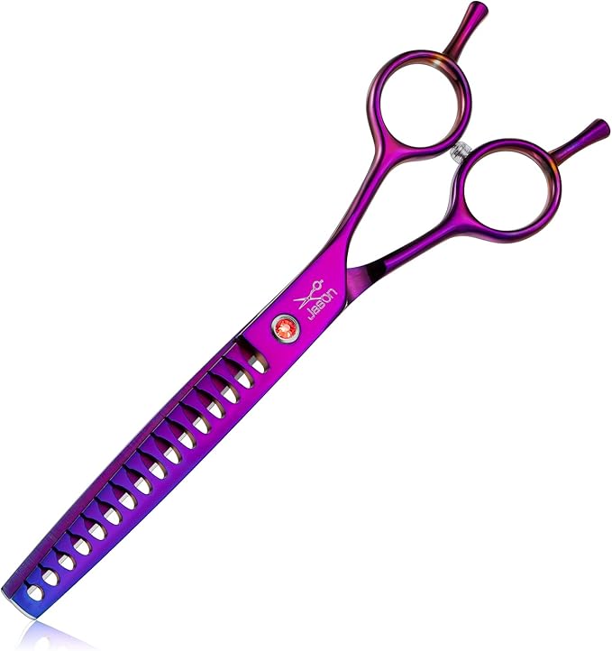 JASON 7.5" Dog Grooming Scissor - Professional Chunker Shear with Ergonomic Handle Japanese Stainless Steel Hair Scissor for Dogs, Cats and Other Pets, Sharp (Chunker, Purple)