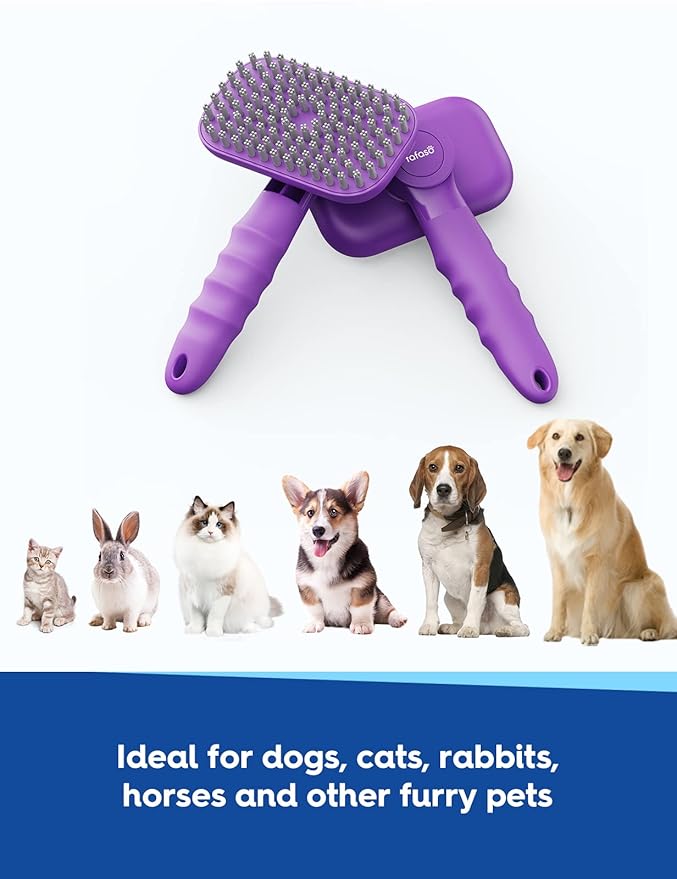 Pet Grooming Brush - Versatile for Bathing, Grooming, and Massaging Short and Long Hair Dogs, Cats, Rabbits (Purple)