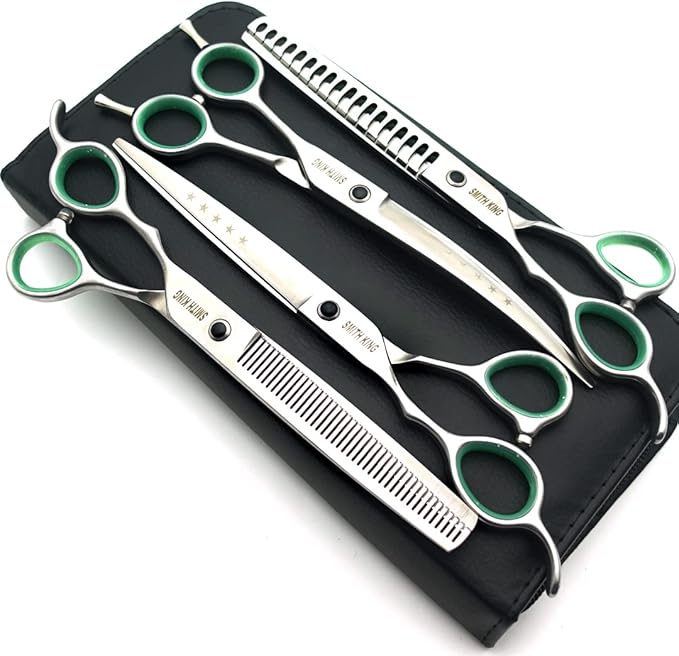 7.0 inches Professional Dog Grooming Scissors Set Straight & thinning & Curved & chunkers & comb 5pcs in 1 Set for left-handed & right handed