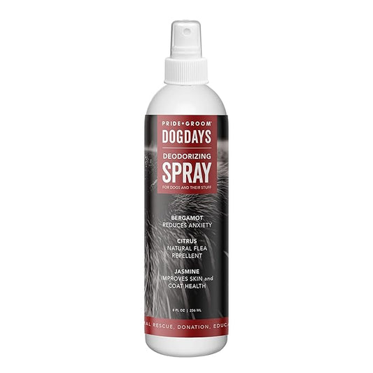 PRIDE AND GROOM DogDays Deodorizing Dog Spray | Long-Lasting Pet Odor Eliminator with Fresh & Clean Scent | Hydrating Dog Cologne & Coat Refresher β 8 fl oz