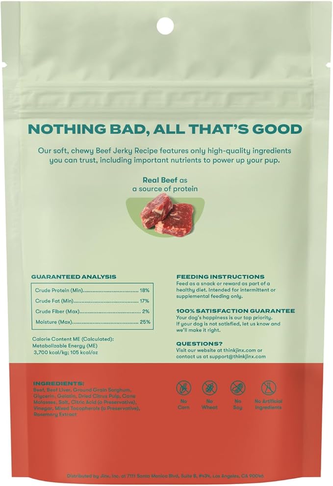 Jinx Tenders Beef Jerky Dog Treats, All Natural Ingredients, Soft and Chewy, Low-Calorie, Slow-Smoked Beef & Liver, No Fillers, 5oz, 6 Pack