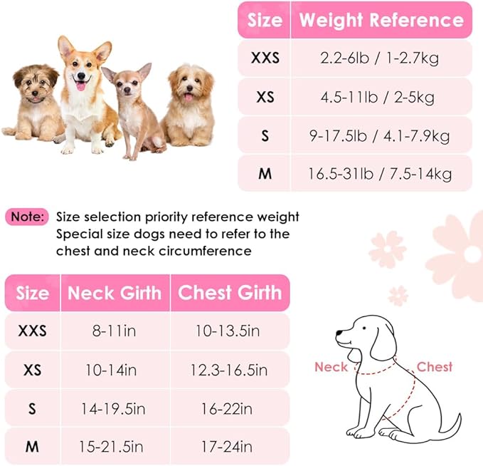 SlowTon No Pull Dog Harness with Leash - Soft Lightweight Floral Pattern Puppy Harness, Adjustable Pet Harness for Small Medium Dogs (Strawberry XS)