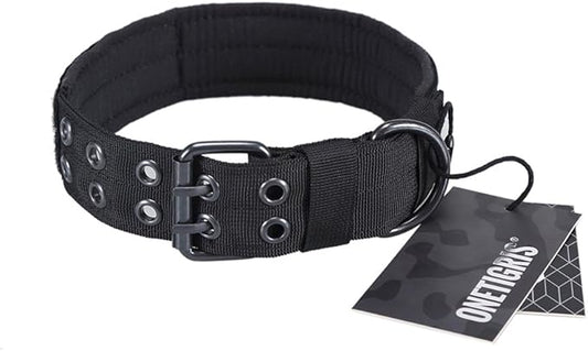 OneTigris Military Adjustable Dog Collar with Metal D Ring & Buckle 2 Sizes (Black, L)