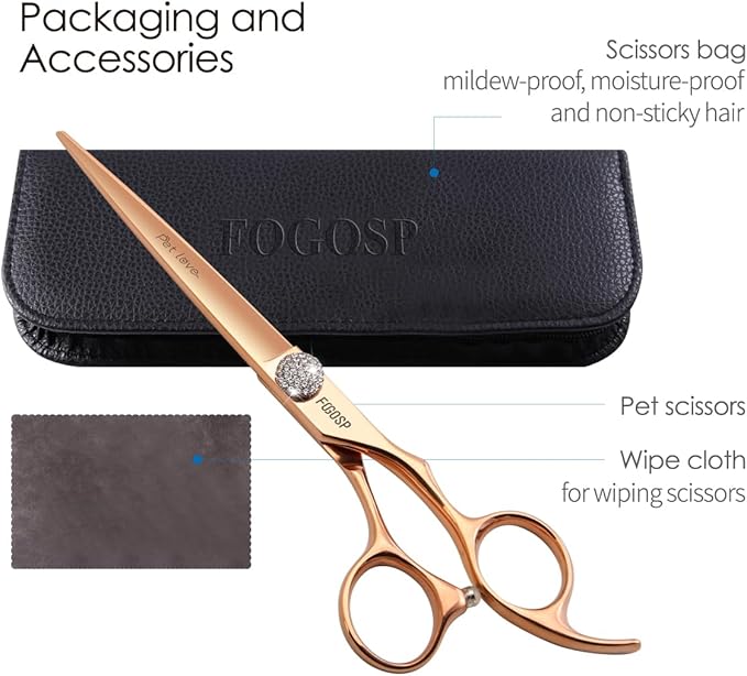 Rose Gold Titanium Professional 7'' Straight Dog Grooming Scissors Cutting Dog Hair for Dogs Pet Japan 440C Right Handed Dog Trimming Scissors for Teddy Shih Tzu (7,Straight)