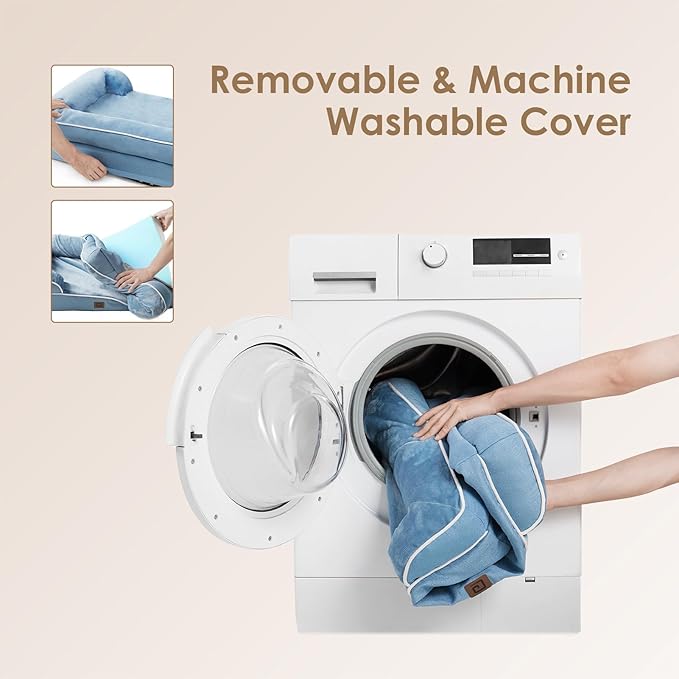 EHEYCIGA Orthopedic Dog Bed for Small Dogs, Waterproof Memory Foam Small Dog Beds with Sides, Non-Slip Bottom and Egg-Crate Foam Medium Dog Couch Bed with Washable Removable Cover, Washed Blue