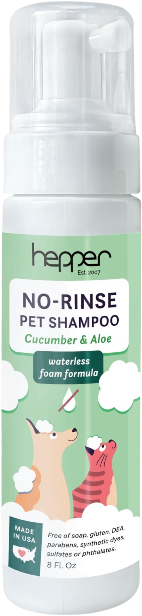 Hepper Waterless No Rinse Dry Shampoo for Dogs, Cats, and Other Pets. Dry Shampoo Foam in Only One Pump. No Rinse, No Bath, No Fuss —Just Brush. Dog/Cat Wash for The Difficult Dirty Pet
