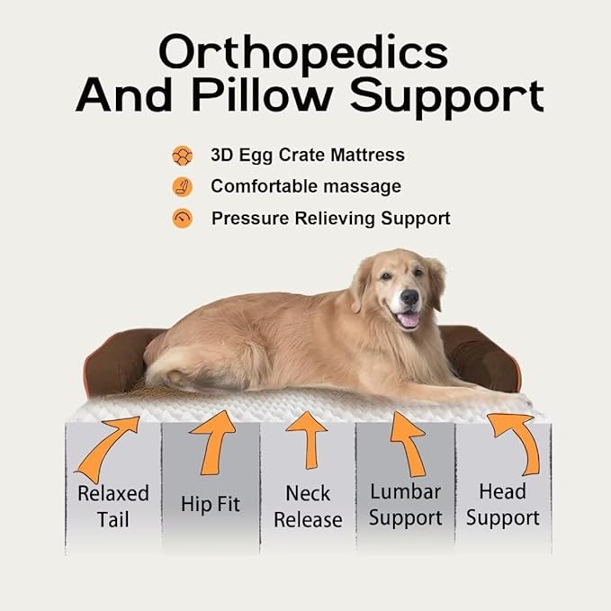 Large Dog Bed Orthopedic Washable - Medium Large XXXLarge Dogs, Orthopedic Coffee Dog Bed with Waterproof Cover and Removable Egg Foam, Couch Bed Bolster