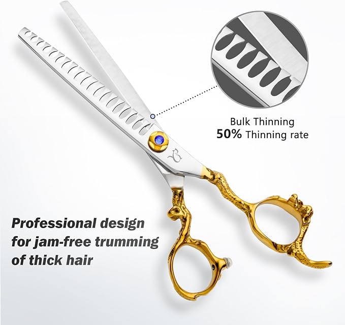 Dog Grooming Scissors,Thinning Shear Chunkers Shears and Curved scissors with Safety Round Tips,Sharp 3 in 1 Dog Scissors for Grooming