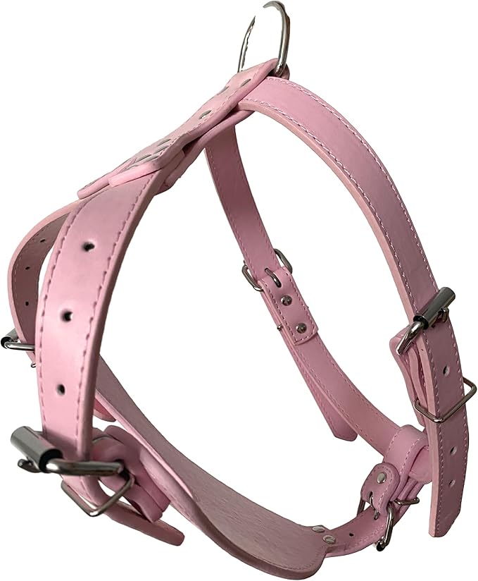 Leather Dog Harness Chest for 26"~34" Large Dogs Pitbull Mastiff Boxer Bully Black/Pink/Red/Gold Brown/Leopard/Brown (Pink)
