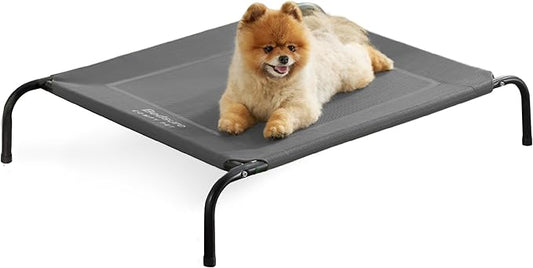 Bedsure Small Elevated Cooling Outdoor Dog Bed - Raised Dog Cots Beds for Small Dogs, Portable Indoor & Outdoor Pet Hammock Bed with Skid-Resistant Feet, Frame with Breathable Mesh, Grey, 35 inches