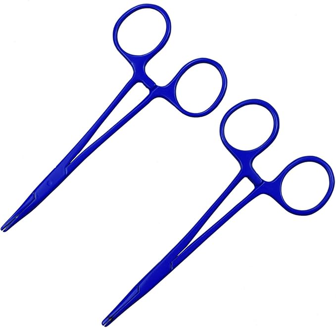 Pet Colourful Stainless Steel Hemostat Hemostatic Forcep,Pet Ear Hair Pull Forcep,Bend Head and Straight Head kit (Blue)