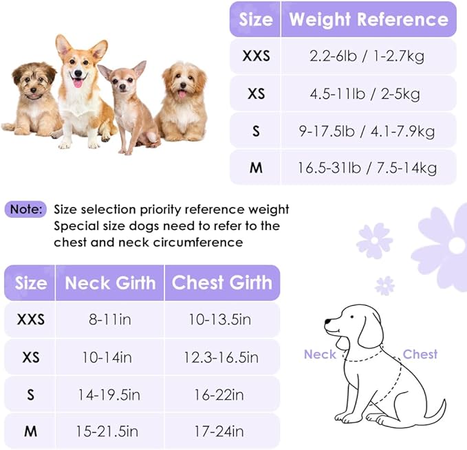 SlowTon No Pull Dog Harness with Leash - Soft Lightweight Floral Pattern Puppy Harness, Adjustable Pet Harness for Small Medium Dogs Doggie (Purple M)